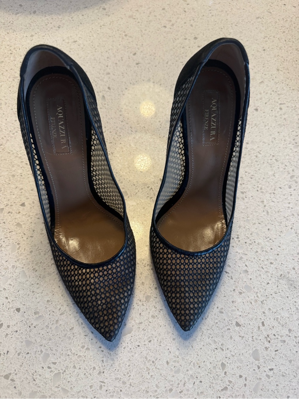 Aquazzura Black Mesh Pointed Pumps